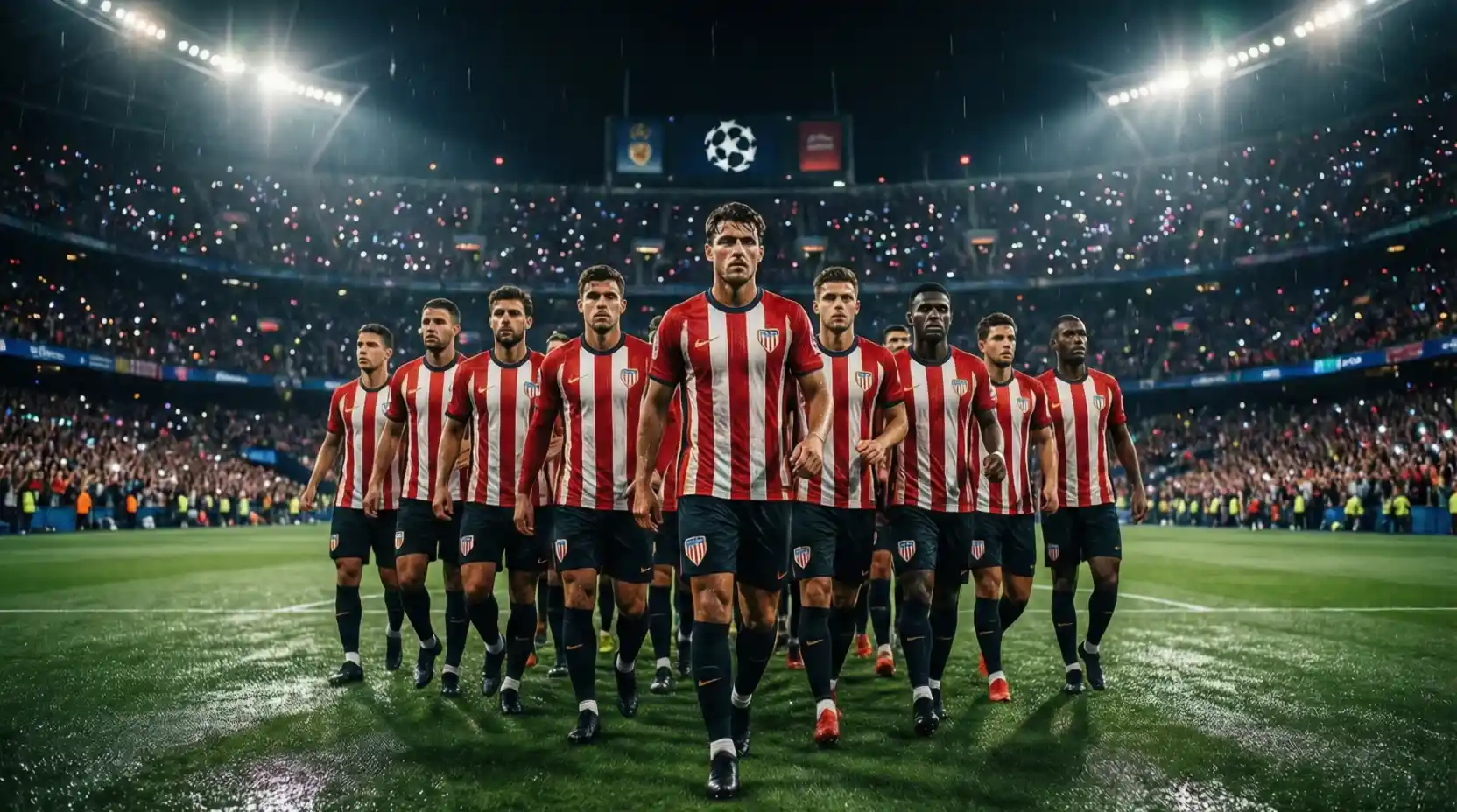 Athletic Club alineándose para un partido de Champions League