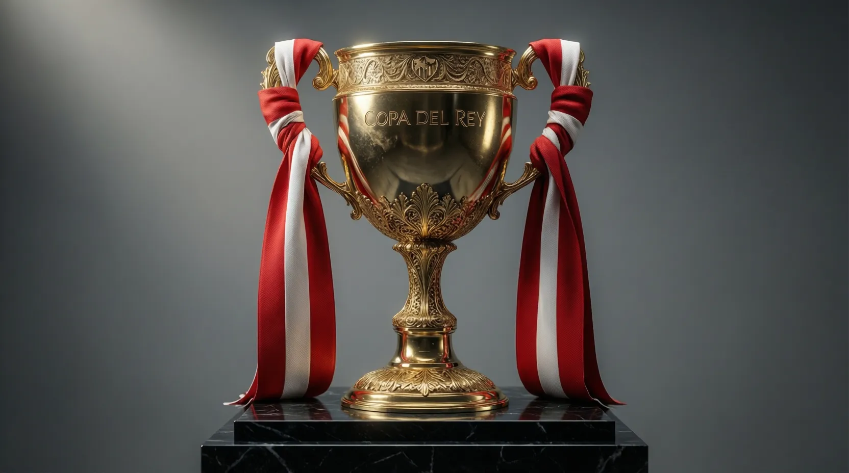 Trofeo de la Copa del Rey con los colores del Athletic Club