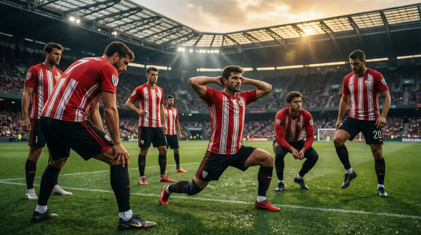 Jugadores del Athletic Club preparándose para un partido