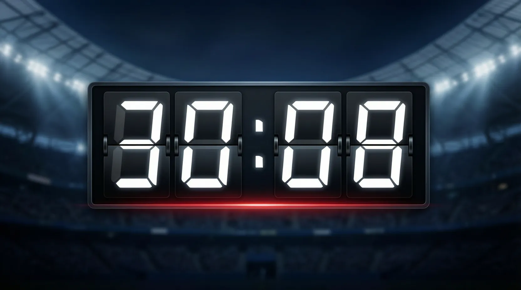 Reloj de partido mostrando minutos iniciales