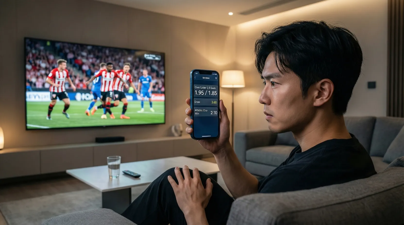 Pantalla mostrando apuestas en vivo durante un partido del Athletic Club