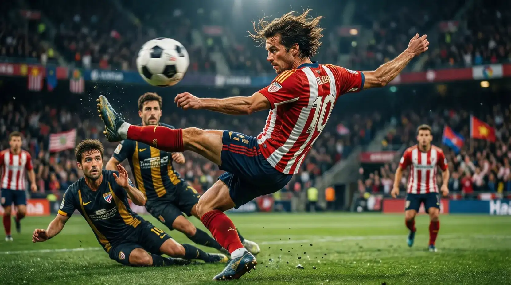 Gorka Guruzeta rematando de cabeza en un partido de LaLiga
