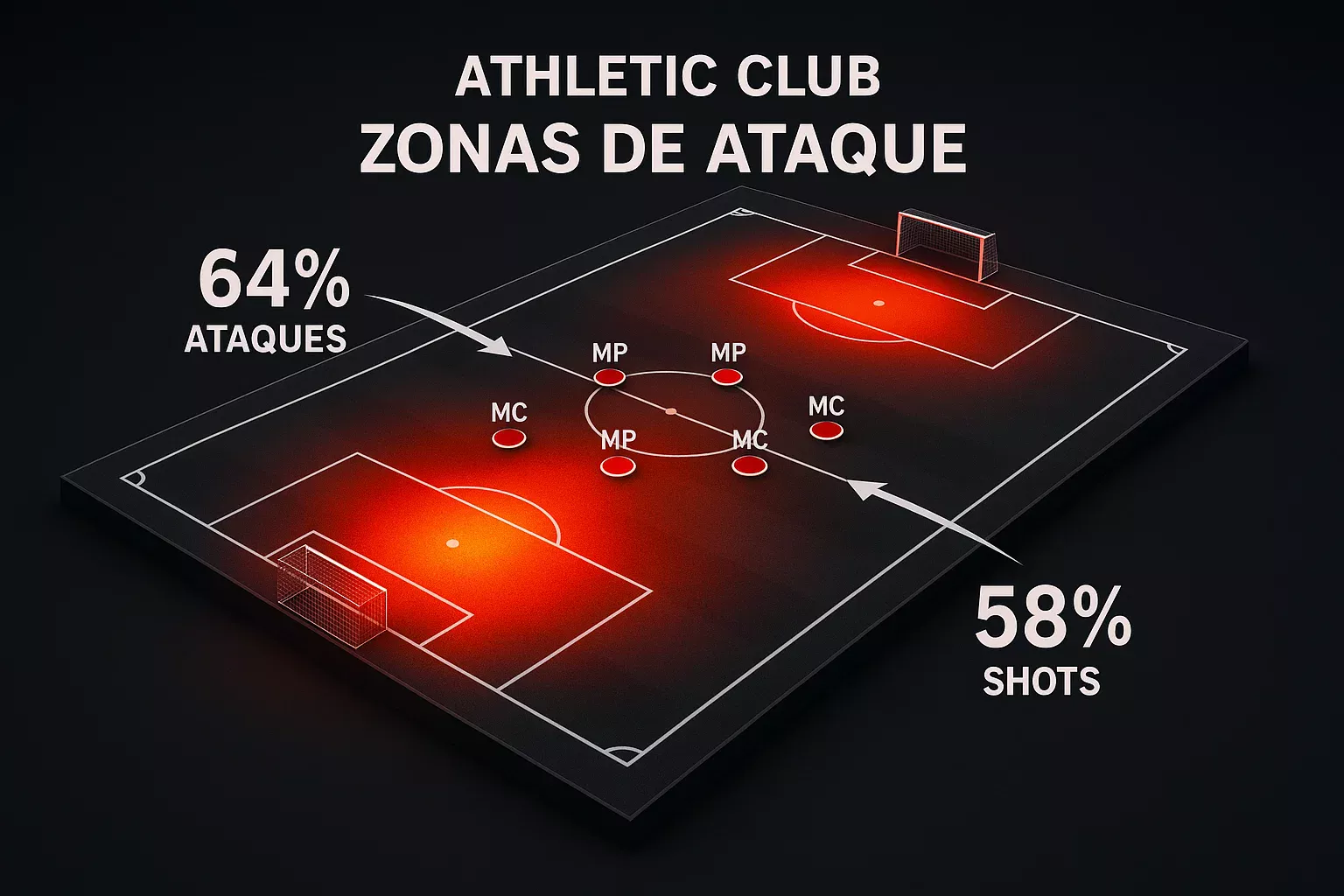 Mapa de calor y análisis de zonas de ataque del Athletic Club con estadísticas ofensivas