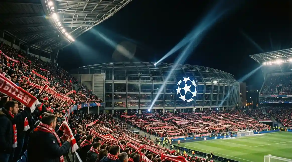 San Mamés iluminado para un partido de Champions League del Athletic Club