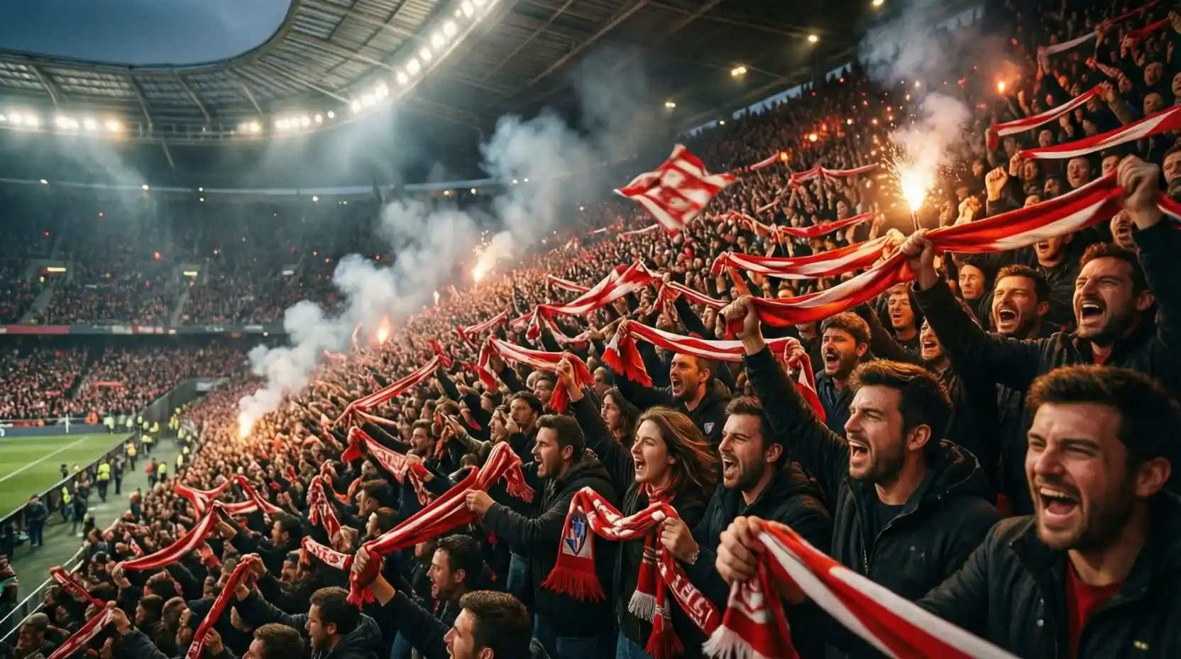 Afición del Athletic Club en San Mamés creando atmósfera